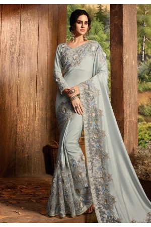 Gray silk festival wear saree  5411